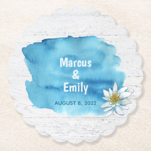 Dessous-de-verre En Papier éclaboussure d'aquarelle bleue sur du bois blanchi