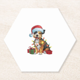 Dessous-de-verre En Papier Éclairage de Noël Chapeau frontière Terrier Chien 