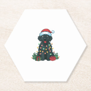 Dessous-de-verre En Papier Éclairage Noël Chapeau noir Golden Retriever Chien