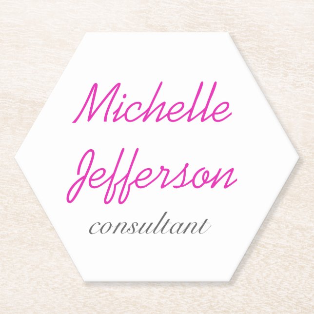 Dessous-de-verre En Papier Écriture manuscrite tendance rose blanc propre (Devant)