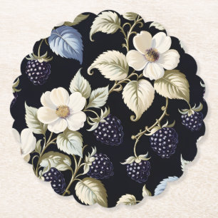 Dessous-de-verre En Papier Élégance Royale Sombre avec Mûres et Fleurs