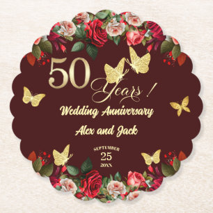 Dessous-de-verre En Papier Élégant Anniversaire de Mariage de 50 ans Floral O