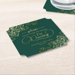 Dessous-de-verre En Papier Élégant Emerald & Gold ne prenez pas mon Mariage d