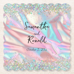 Dessous-de-verre En Papier Elégant Faux Iridescente Foil et Mariage de Partie