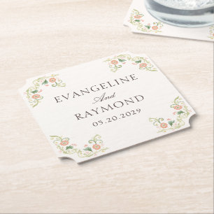 Dessous-de-verre En Papier Élégant floral rococo aquarelle mariage