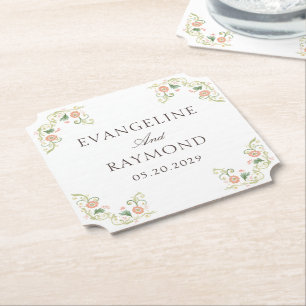 Dessous-de-verre En Papier Élégant floral rococo aquarelle mariage 