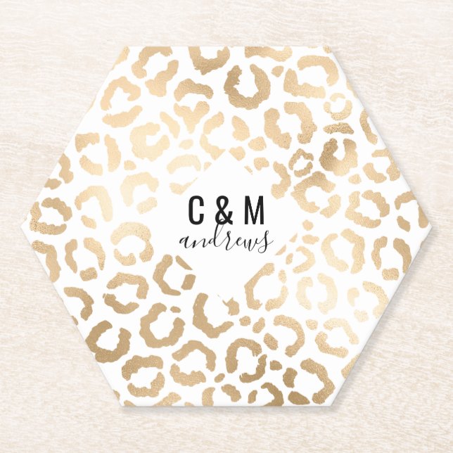 Dessous-de-verre En Papier Elegant Gold White Leopard Cheetah Animal Print (Devant)