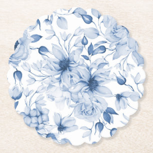 Dessous-de-verre En Papier Élégant Mariage Floral Bleu