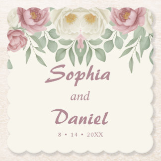 Dessous-de-verre En Papier Élégant mariage floral de rose poudrée de paeonie