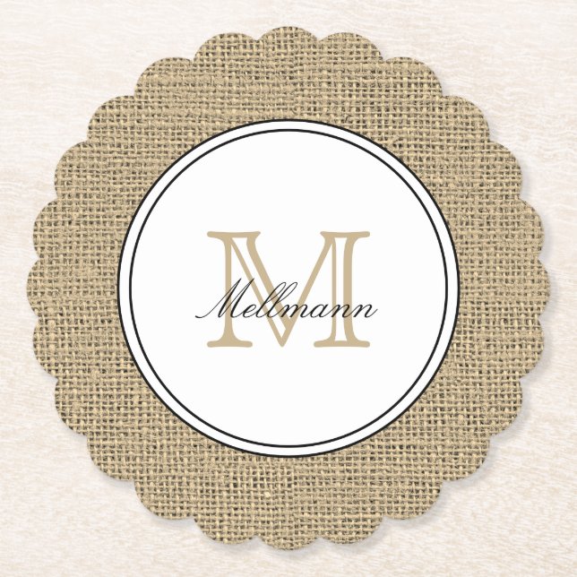 Dessous-de-verre En Papier Elegant Monogram Name Country Chic Style Burlap (Devant)