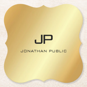 Dessous-de-verre En Papier Élégant Monogramme Moderne Faux Modèle Or