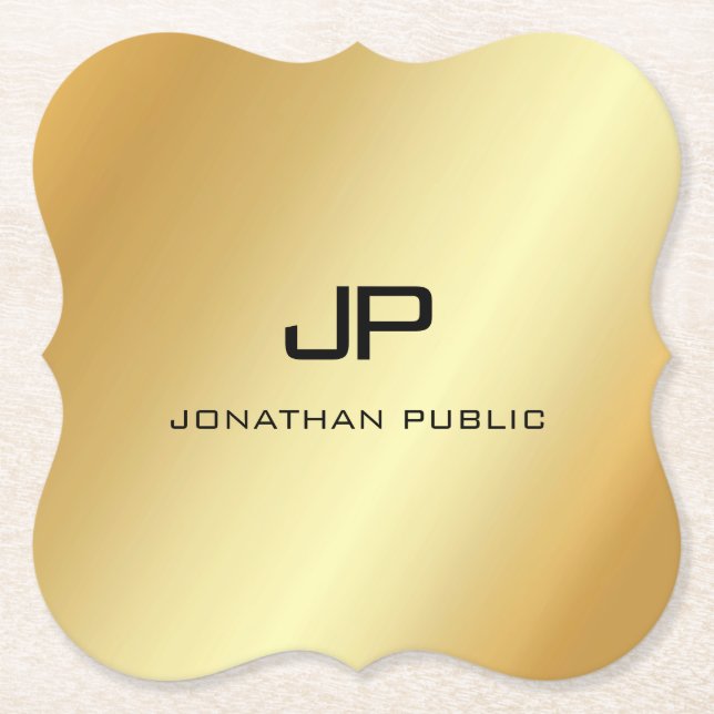 Dessous-de-verre En Papier Élégant Monogramme Moderne Faux Modèle Or (Devant)