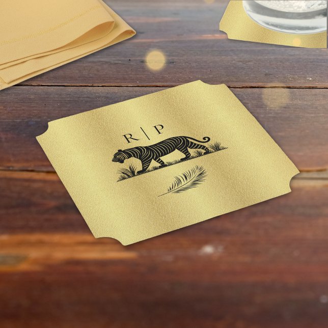 Dessous-de-verre En Papier Élégant Monogramme noir Motif or (Créateur téléchargé)