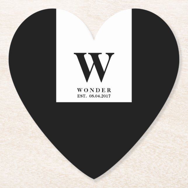 Dessous-de-verre En Papier Elegant Newlywed Monogram | Black wedding (Devant)