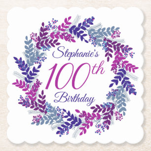 Dessous-de-verre En Papier Élégante couronne violette rose 100e anniversaire