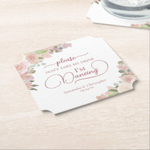 Dessous-de-verre En Papier Élégante florale rose ne prenez pas mon Mariage de