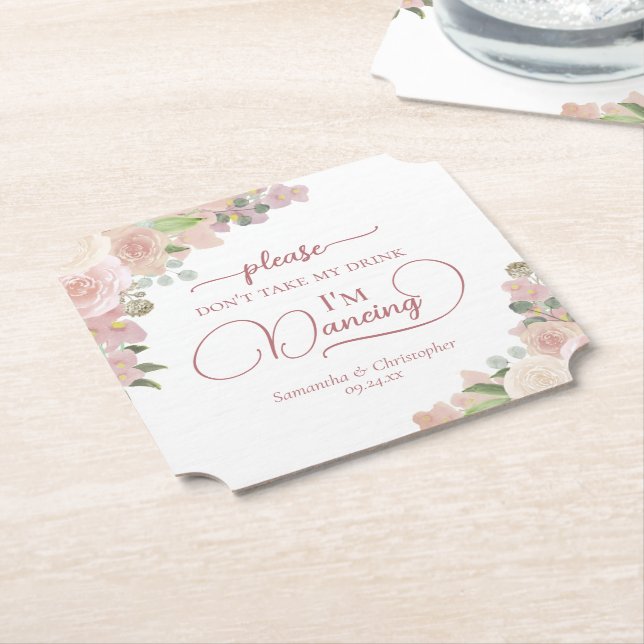 Dessous-de-verre En Papier Élégante florale rose ne prenez pas mon Mariage de (Incliné)