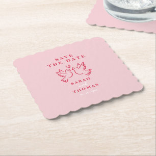 Dessous-de-verre En Papier élégante vintage rose oiseaux save the date