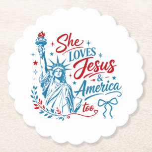 Dessous-de-verre En Papier Elle aime Jésus et l'Amérique aussi le 4 juillet C