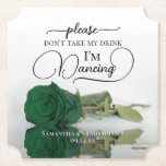 Dessous-de-verre En Papier Emerald Green Rose ne prenez pas mon Mariage de bo<br><div class="desc">Ce dessous de verre mariage est élégant, élégant et amusant ! Il présente une photo d'un seul rose vert émeraude à long tige, allongé sur son côté, réfléchi dans un bassin d'eau. Le texte dit : "S'il vous plaît ne prenez pas mon verre, je danse" écrit dans des lettres modernes....</div>