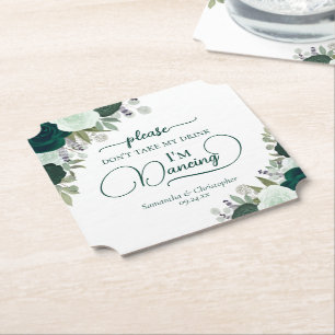 Dessous-de-verre En Papier Emerald Green Roses ne prend pas mon Mariage de bo