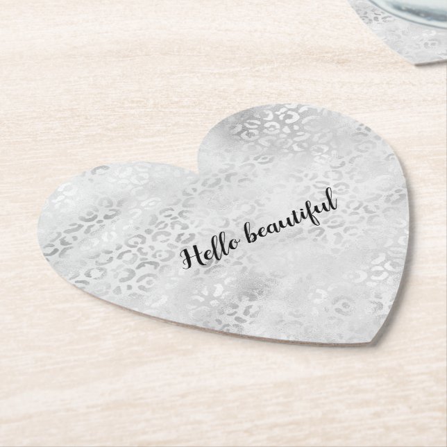 Dessous-de-verre En Papier Empreinte de léopard argent personnalisé (Incliné)