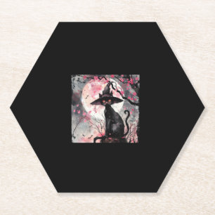 Dessous-de-verre En Papier Enchanter Chat noir et sorcière Casquette Hallowee