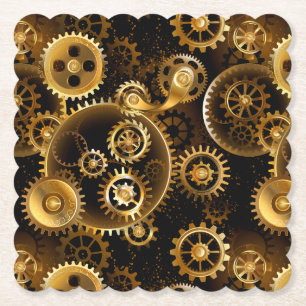 Dessous-de-verre En Papier Engrenages en laiton Steampunk sans soudure