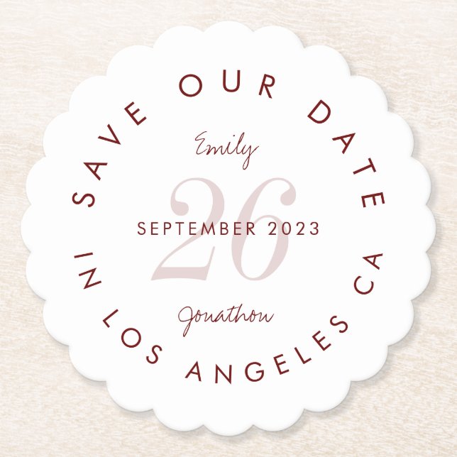 Dessous-de-verre En Papier Enregistrer la date teintée Jour Bourgogne Typogra (Devant)