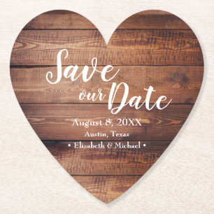 Dessous-de-verre En Papier Enregistrer notre date Wood Print Wedding Favorise