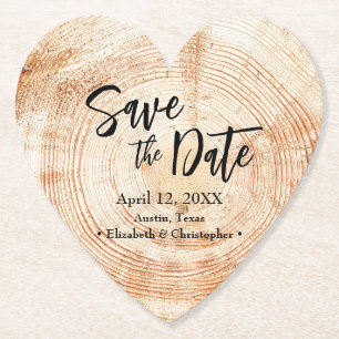 Dessous-de-verre En Papier Enregistrez la date Grain de bois Mariage Rustique