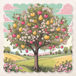 Dessous-de-verre En Papier Ensemble de Dessous de verre Carré d'arbre fruitie