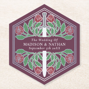 Dessous-de-verre En Papier Épée de mariage florale médiévale royale mauve arg