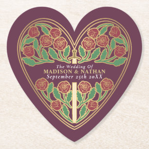 Dessous-de-verre En Papier Épée de Mariage Royale Médiévale Florale Mauve Or