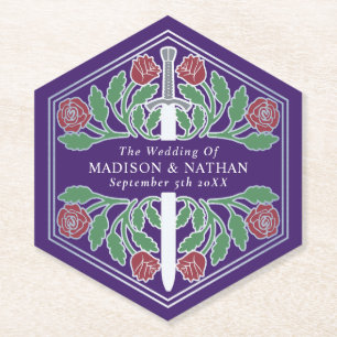 Dessous-de-verre En Papier Épée Fleurie Médiévale Royale Violet Argent Mariag