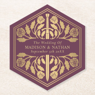 Dessous-de-verre En Papier Épée médiévale royale mauve or mariage