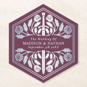 Dessous-de-verre En Papier Épée Royale Médiévale Mauve Argent Mariage