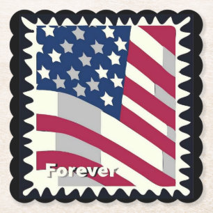 DESSOUS-DE-VERRE EN PAPIER ÉTATS-UNIS D'AMÉRIQUE DRAPEAU FOREVER STAMP