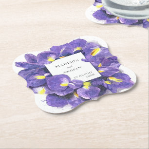Dessous-de-verre En Papier Étonnant violet Irises Aquarelle Floral Mariage