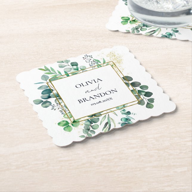 Dessous-de-verre En Papier Eucalyptus Botanical Greenery Leaves Wedding (Incliné)