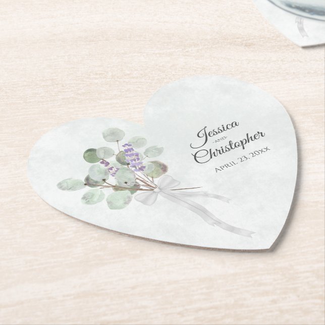 Dessous-de-verre En Papier Eucalyptus & Lavender Bouquet Mariage rustique (Incliné)