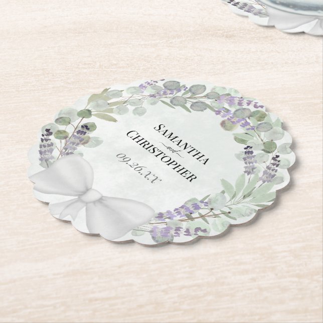Dessous-de-verre En Papier Eucalyptus & Lavender Wreath Elegant Wedding (Incliné)
