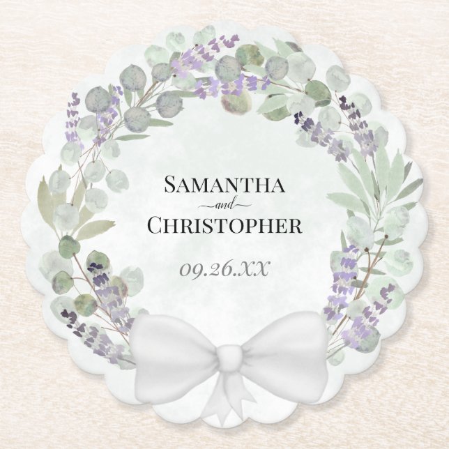 Dessous-de-verre En Papier Eucalyptus & Lavender Wreath Elegant Wedding (Devant)