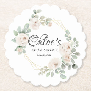 Dessous-de-verre En Papier Eucalyptus Rose Blanche Fête de Mariage Florale