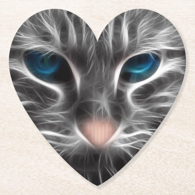 Dessous-de-verre En Papier Face de chat bleu magnifique (Devant)