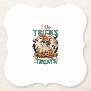 Dessous-de-verre En Papier Faire des tours friandises Halloween Pug Sorcière