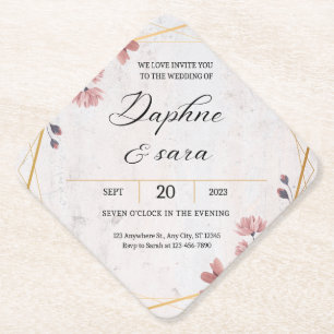 Dessous-de-verre En Papier Faire-part de mariage floral élégant – Or géométri
