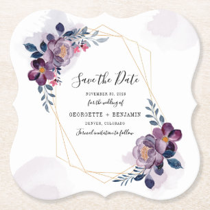 Dessous-de-verre En Papier Faire-part de mariage géométrique floral violet