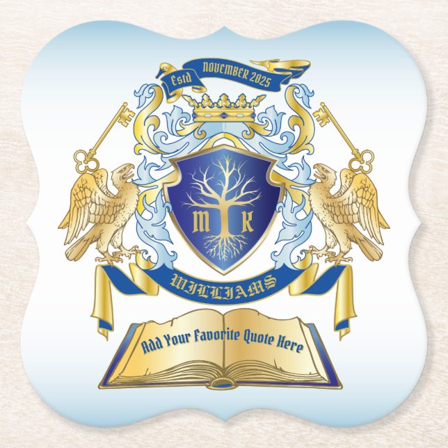 Dessous-de-verre En Papier Faites votre propre Emblem Arbre Livre Clé Couronn (Devant)