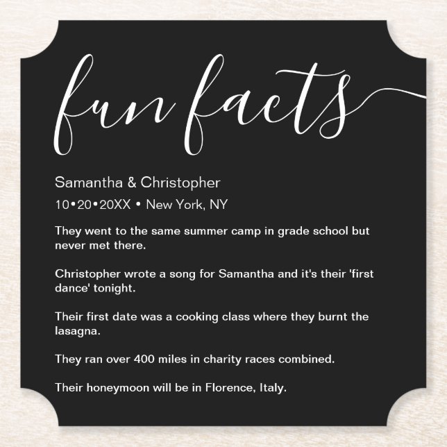 Dessous-de-verre En Papier Faits amusants répertoriés Personnalisé noir et bl (Devant)